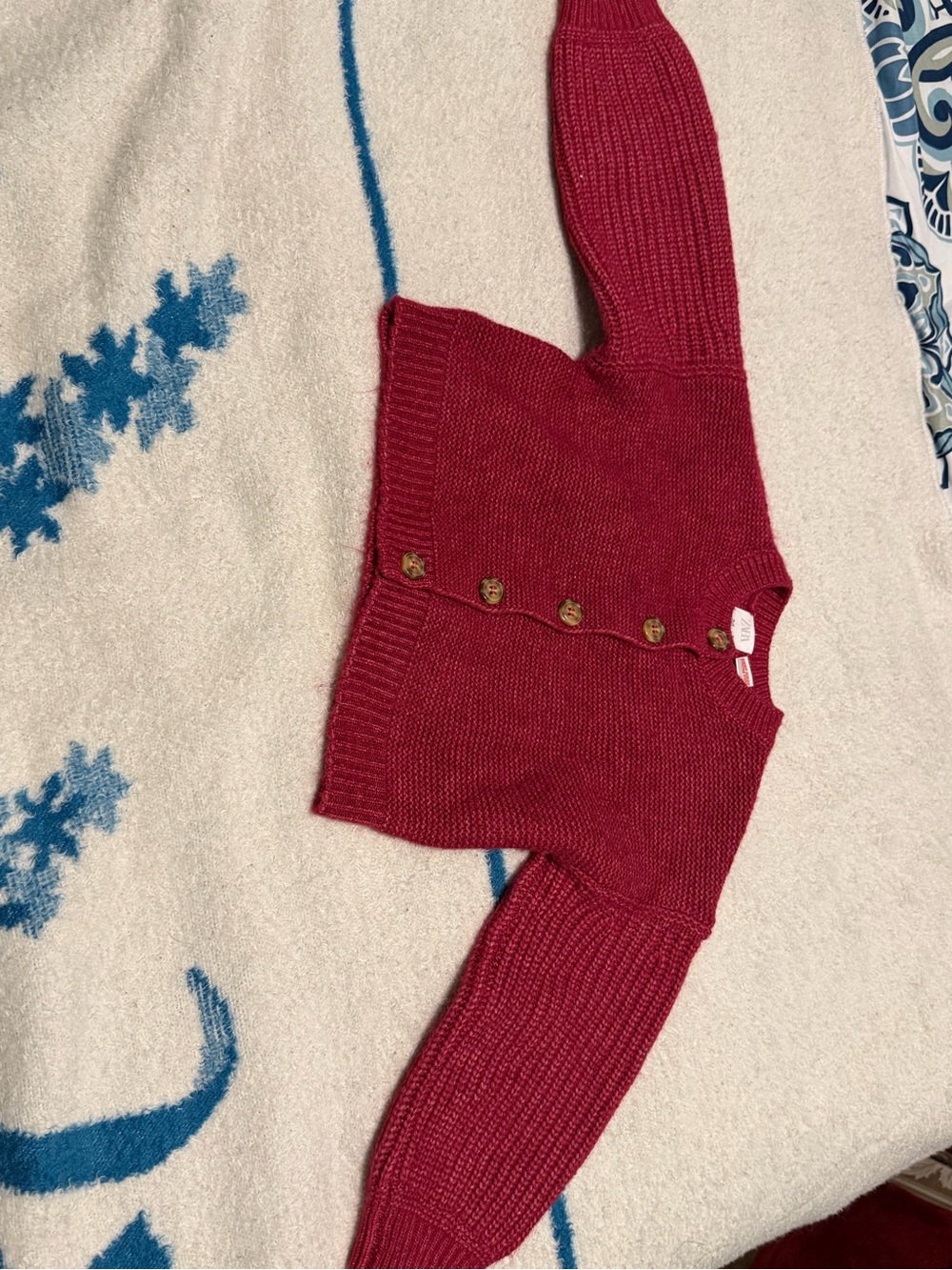 Zara Cranberry Red Buttoned Knit Cardigan